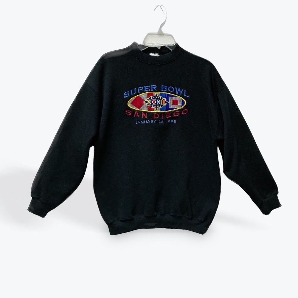 Vintage 1998 Super Bowl XXXII San Diego Sweatshirt Tultex USA Black Large NFL - Picture 11 of 11